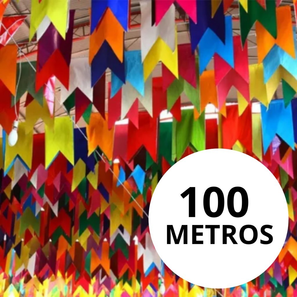 Bandeirinhas Festa Junina 10/20/30/50/100 Metros Bandeiras Coloridas em Plástico – Decoração São João Arraiá