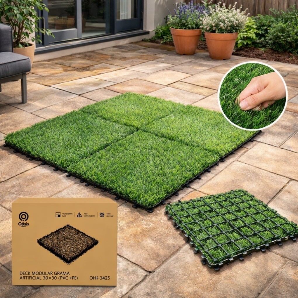 Placa Deck Grama Artificial 30x30 | Piso Modular, Encaixe Rápido, Decoração Jardim, Quintal ,Varanda e Fácil Instalação