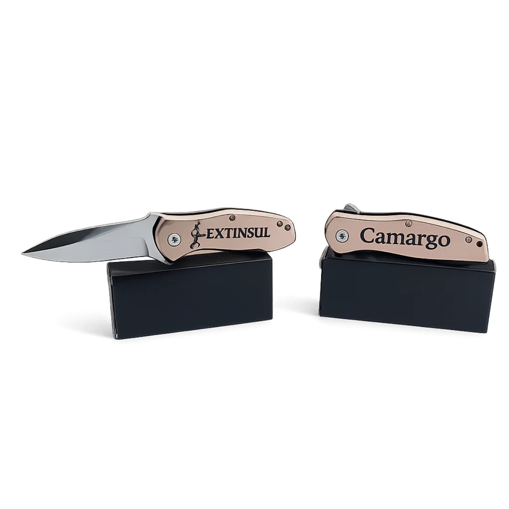 Brinde personalizado Canivete p/ Presente para Pais Empresas em inox gravado escrito a laser
