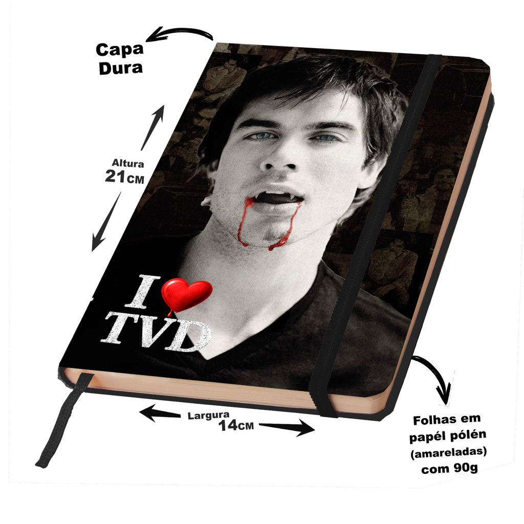 Caderno Sketchbook para desenho Capa dura inspirada em The Vampire Diaries - Mystic Falls - Salvatore