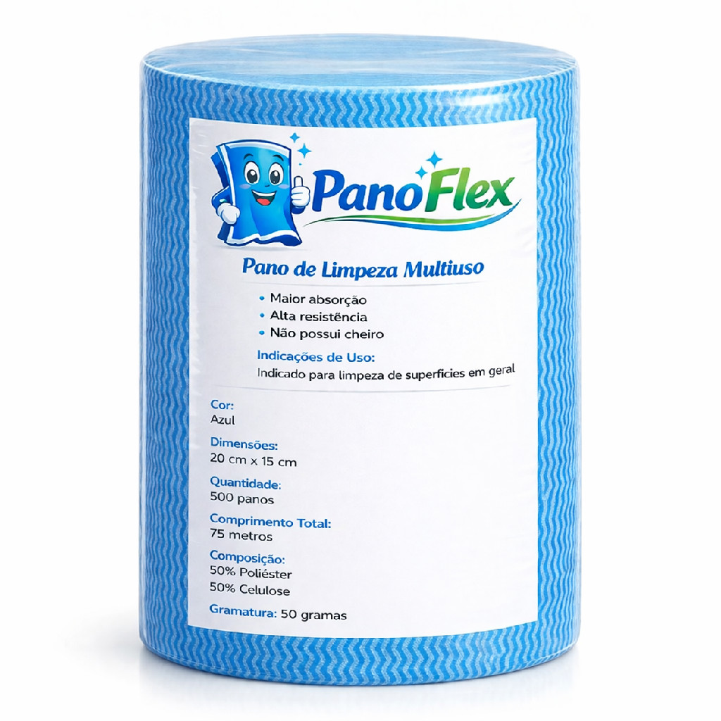 500unidades Pano de Limpeza Azul PanoFlex 20x15cm Alta Absorção Multiuso
