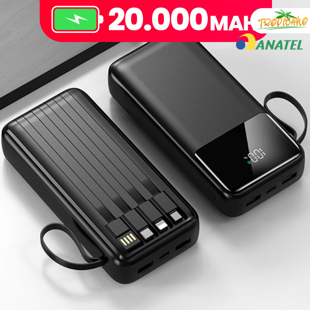 Com 4 portas USB, Carregador Portátil, Power Bank de Carregamento Ultra Rápido de 20000 mAH e Visor Digital