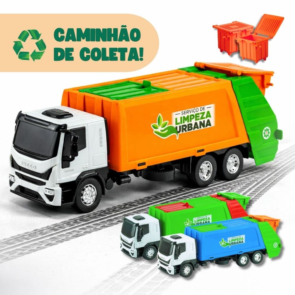 Caminhão de Lixo Iveco Brinquedo infantil Coleta de Lixo Faz de conta