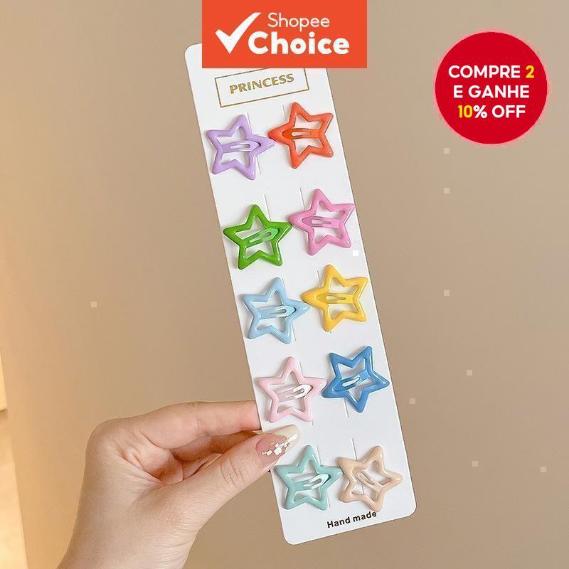 10PCS Clipe de Cabelo Estrela de Dopamina | Presilhas Coloridas e Antiderrapantes para Mulheres e Meninas.