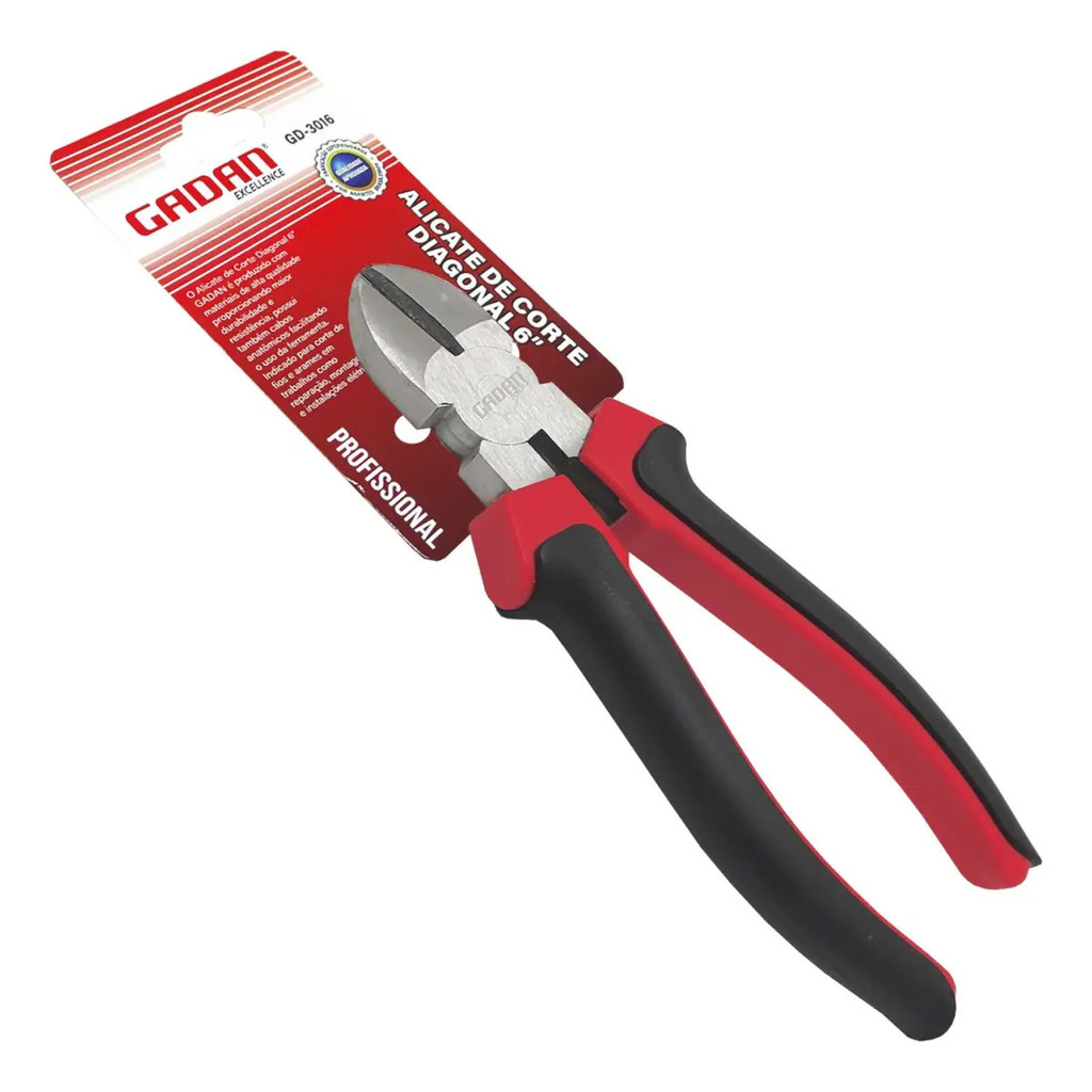 Alicate Gadan aço 6" Profissional para Corte Diagonal com Cabo Ergonômico