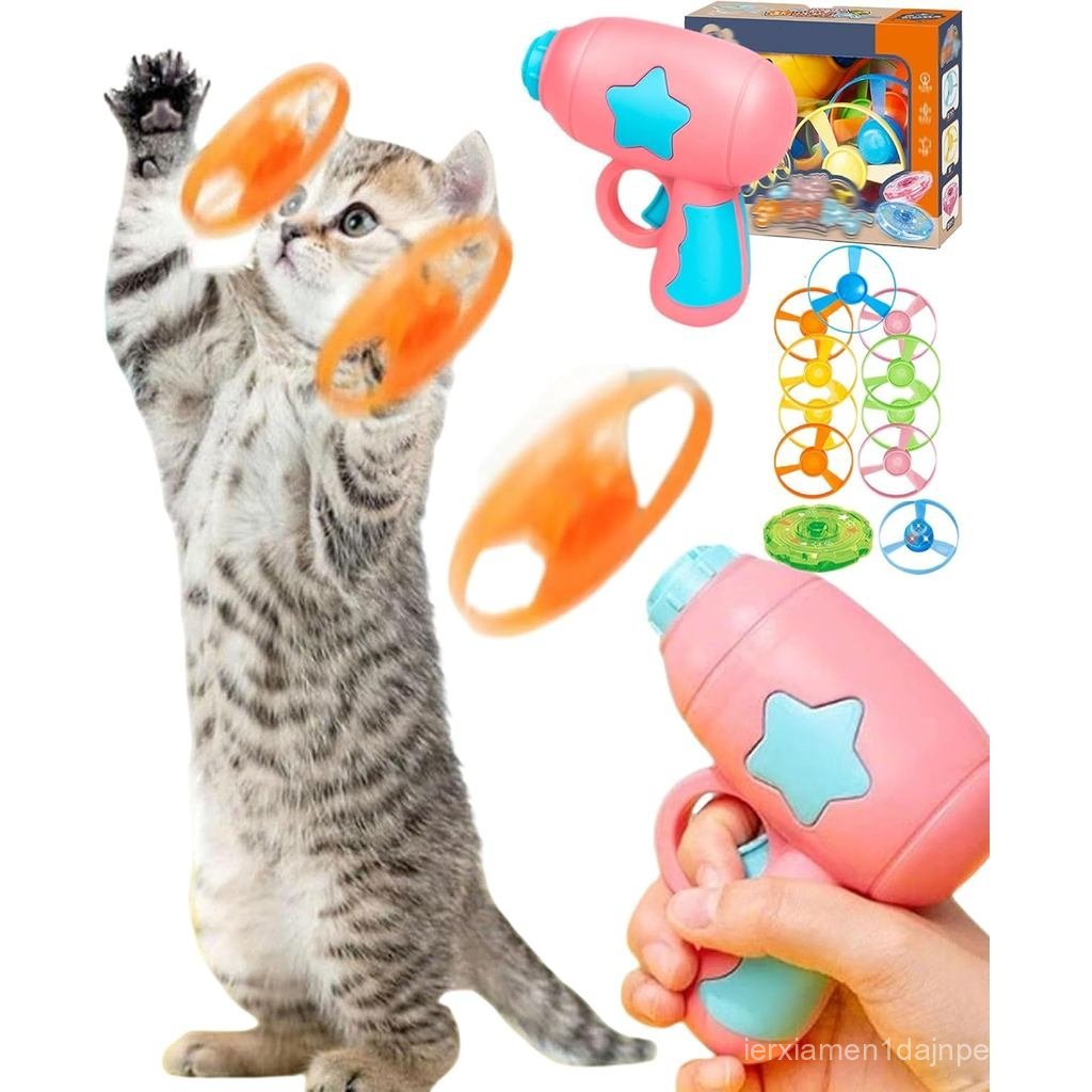 Brinquedo Lançador de Disco Voador — Lançador Interativo de Brinquedos para Gatos com Discos LED Luminosos, Brinquedos V