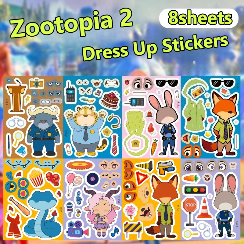 8 Peças Zootopia 2 Adesivos De Quebra-Cabeça Para Crianças Criativo Divertido Vestido Feito À Mão