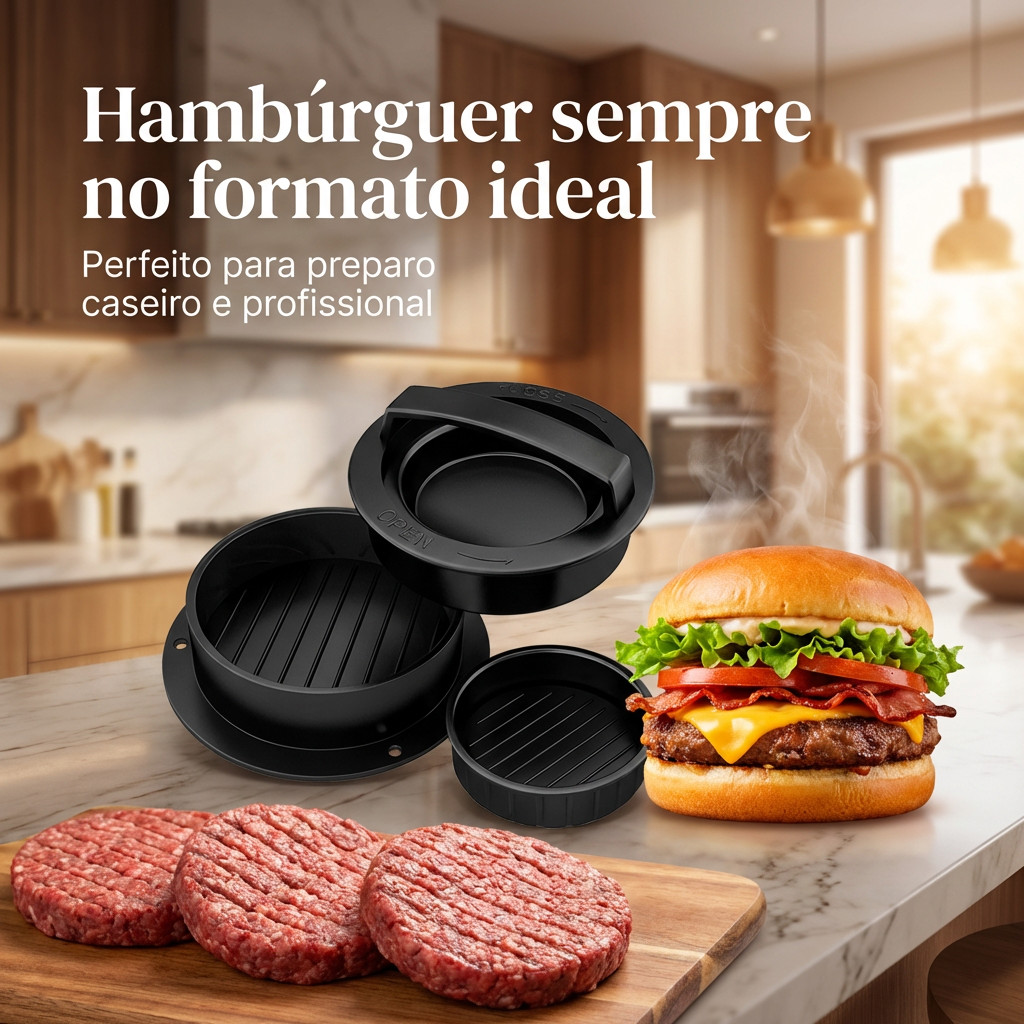 Molde Para Hambúrguer Prensa Forma 5 Peças Base Removível Grande E Pequena