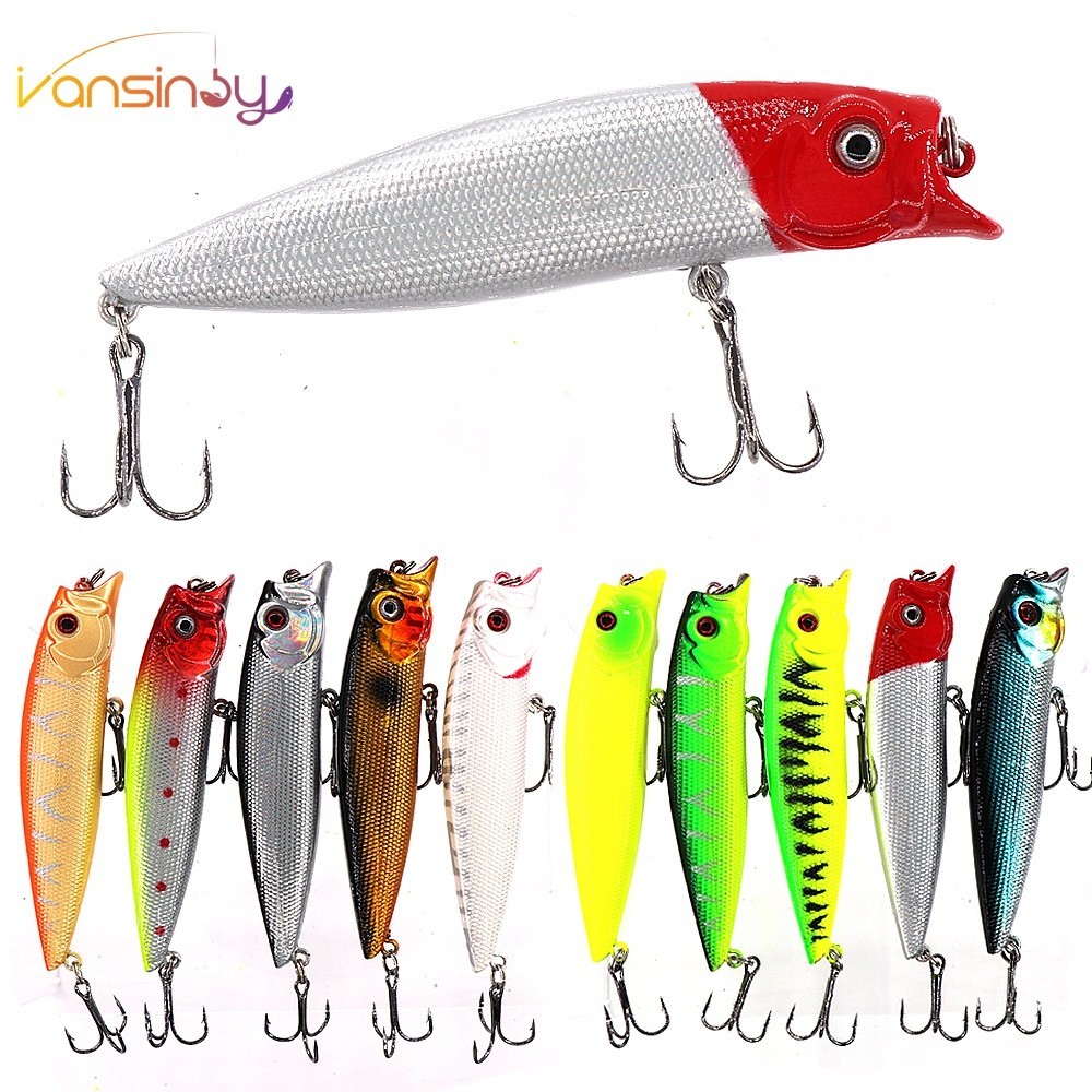 10 pcs Isca De Pesca 9,5cm/12g Dura Popper Com Anzol Agudos Olhos 3D