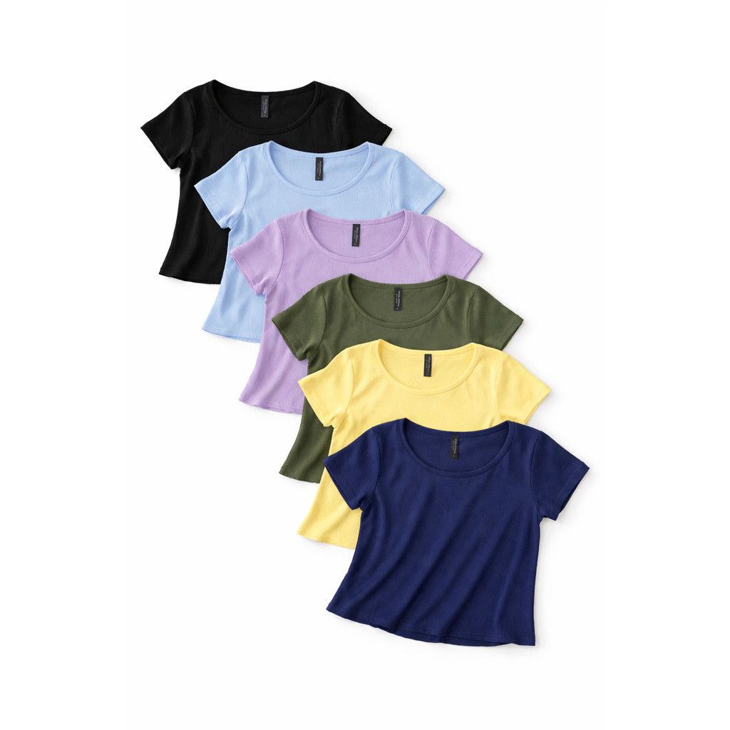 kit de 3 blusas encurtada viscose canelada manga curta