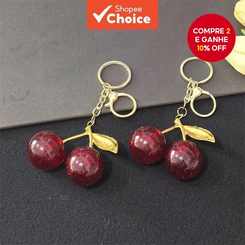 Chaveiro Vintage De Cereja - Porta-chaves Feminino Fofo Com Charme Vermelho Acessório De Bolsa E Carro