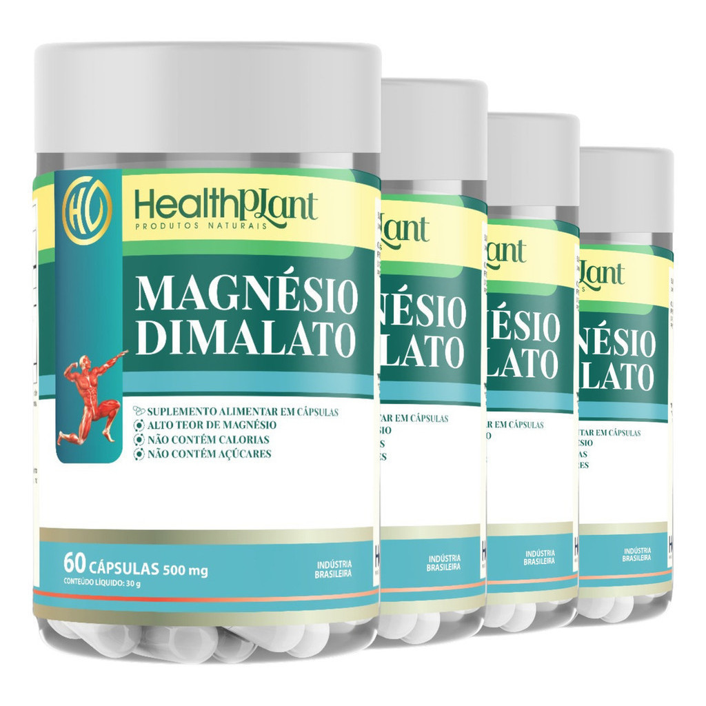 Kit 4 Potes Magnésio Dimalato Puro 240 Cáps 500mg Original