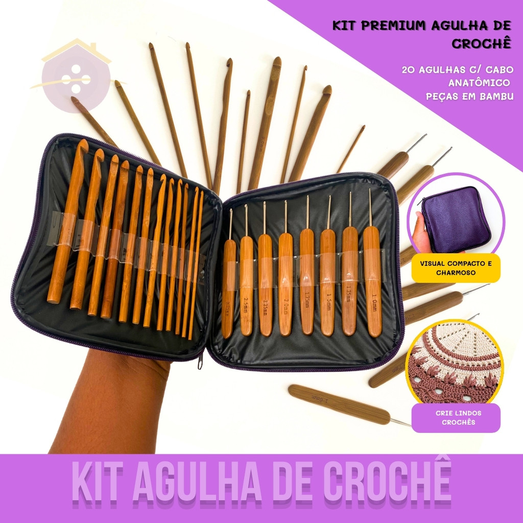 Kit Premium de Agulhas de Crochê Barbante em Bambu - 20 Peças