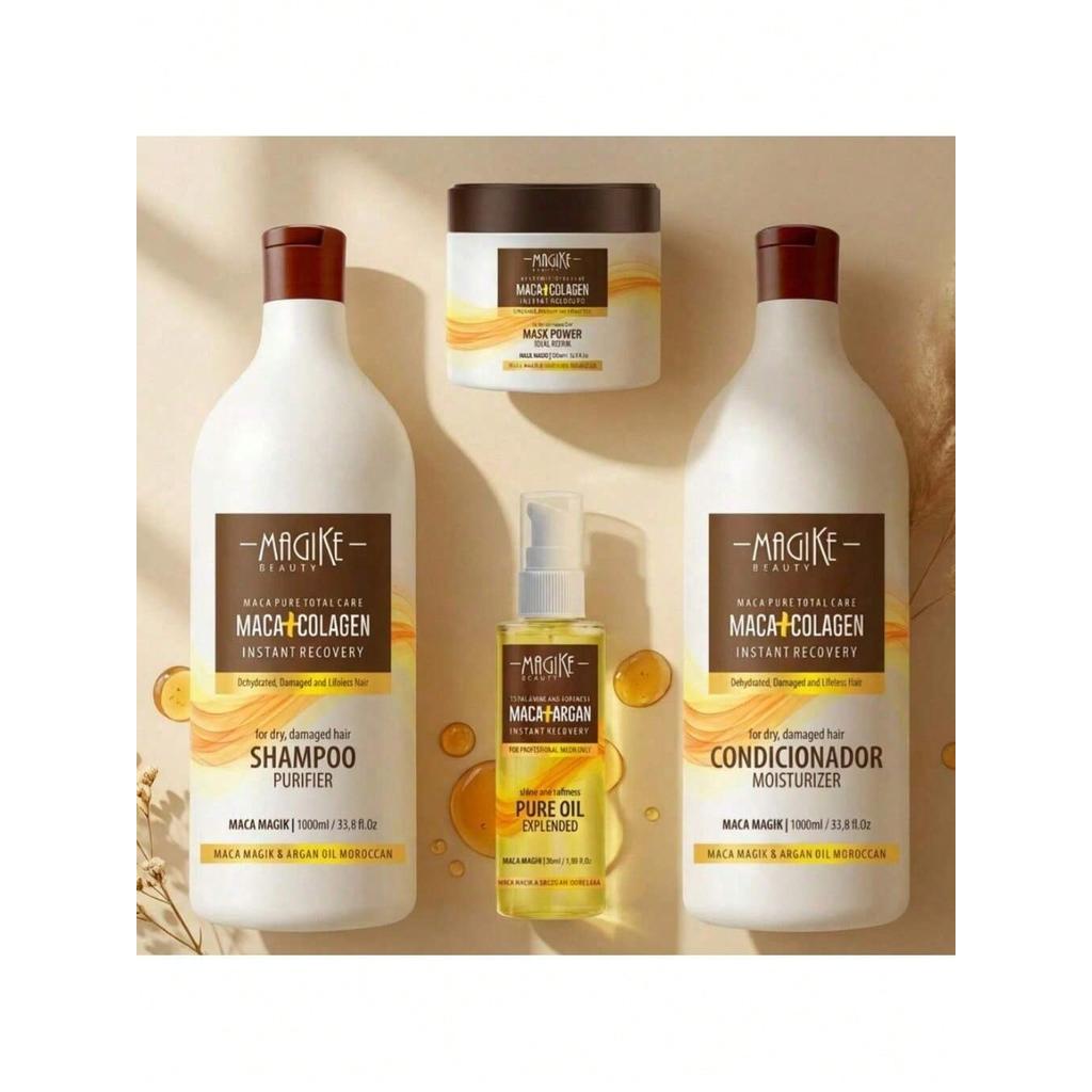 Kit Shampoo 1l + Condicionador 1l + Mascara Maca Essence 500g + Óleo Argan 50ml Magike