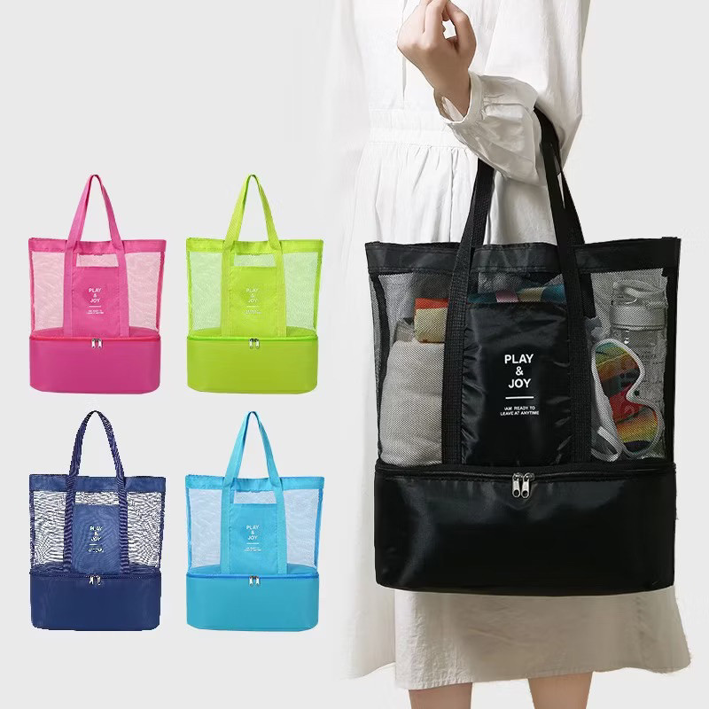 Bolsa Térmica de Praia Grande | Compartimento Embutido para Bebidas Geladas Verão