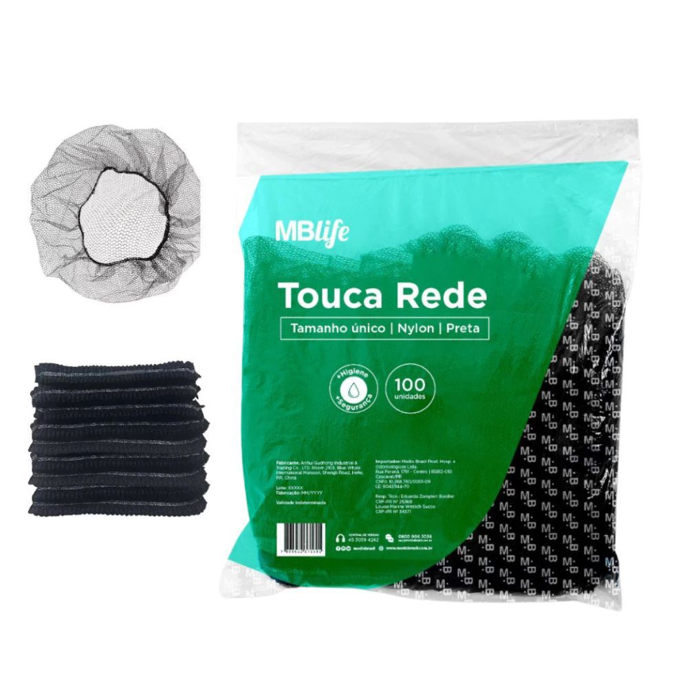 100un Touca Capilar Rede Nylon Preto Mblife - Medix