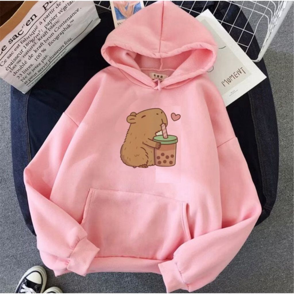 Moletom Canguru Infantil Casaco Unissex Blusa De Frio Estampa Capivara Milk Fofa Com Capuz