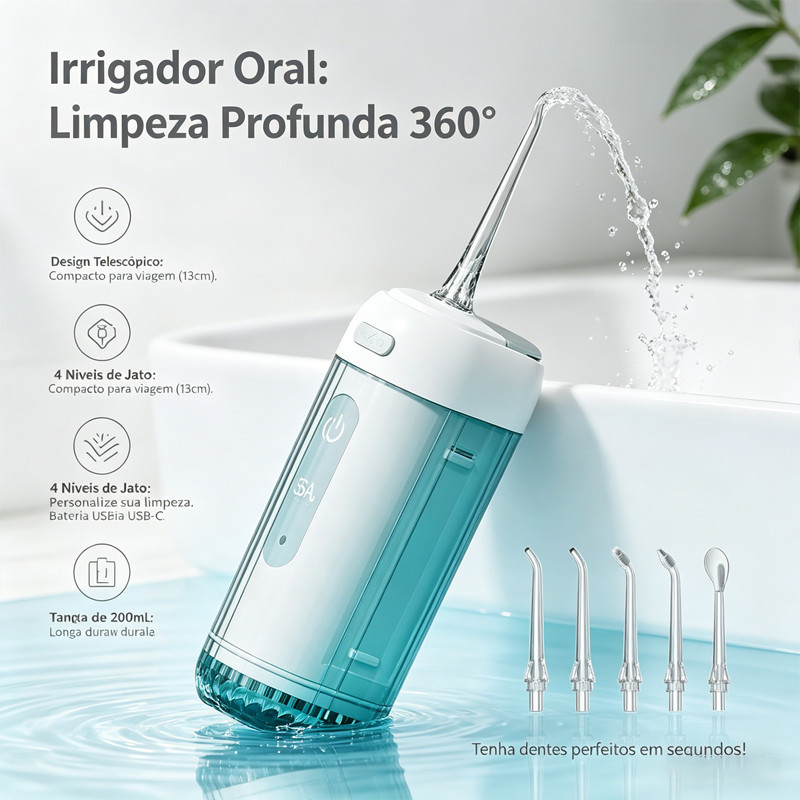 Jato De Água Bucal Limpador De Dentes Portátil Recarregável 5 Bicos Aparelho Ortodôntico