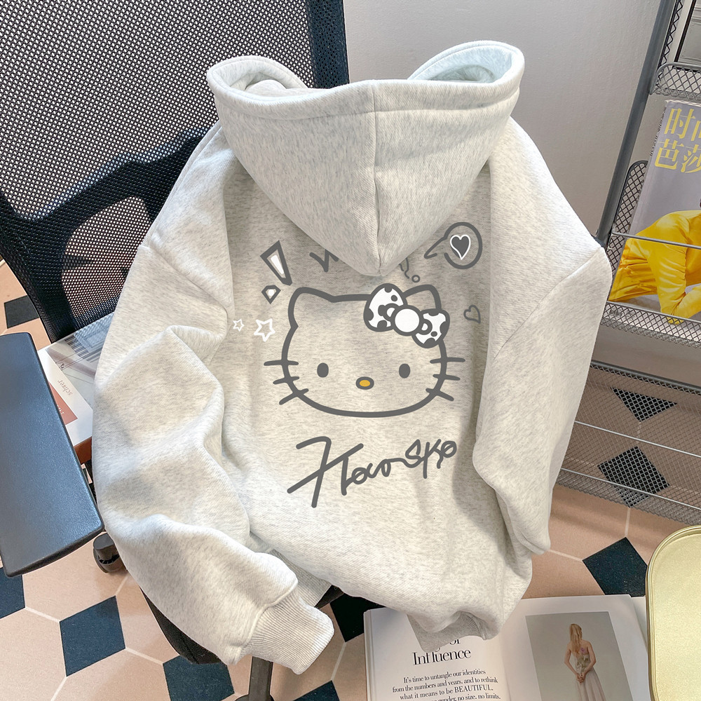 Americano Retro HelloKitty Moletom Feminino Versátil Doce Estilo Universitário Com Capuz