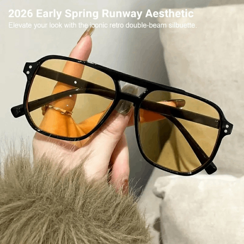 Óculos de sol retrô oversized com armação dupla, proteção UV, um item essencial para o inverno