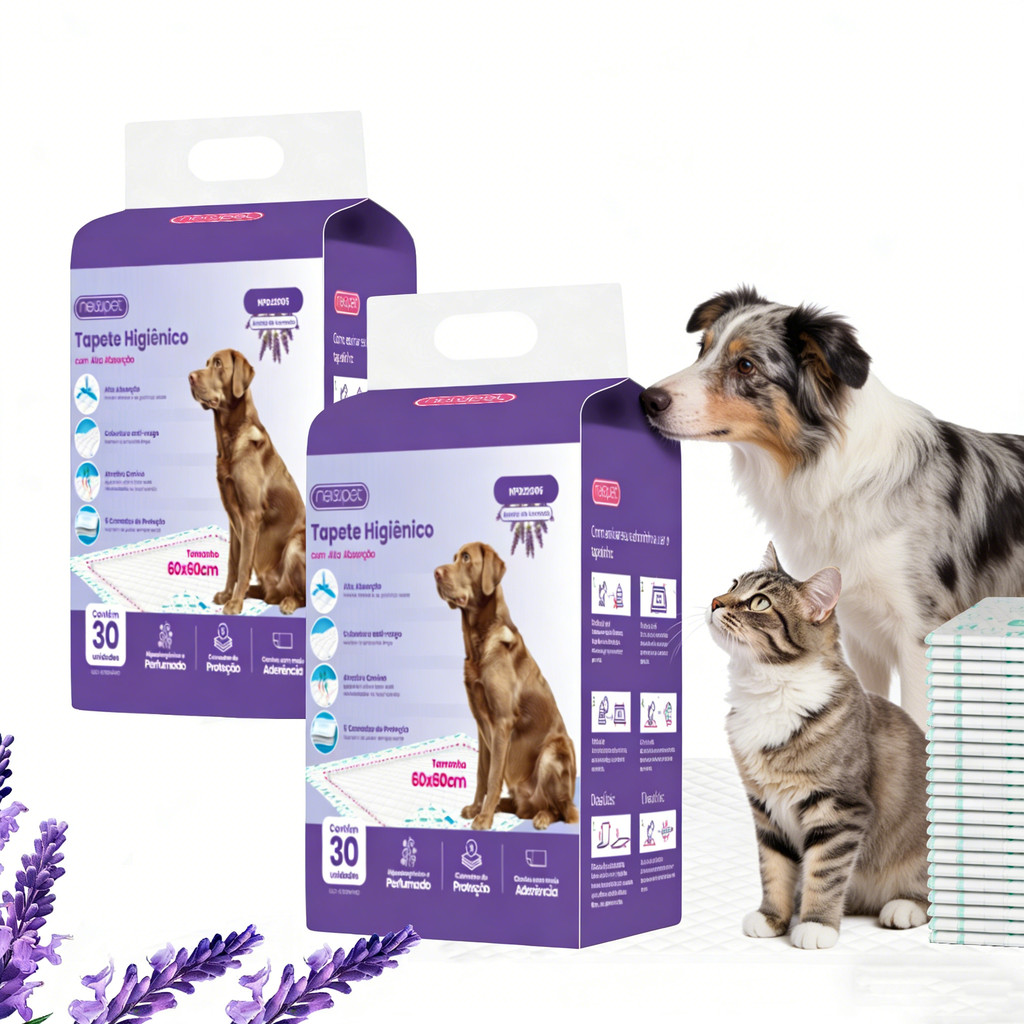 Newpet Tapete Higiênico Espaço De Bicho 60 Unidades Para Cães  com Borda Sem fugas Aroma Lavanda 80x60cm