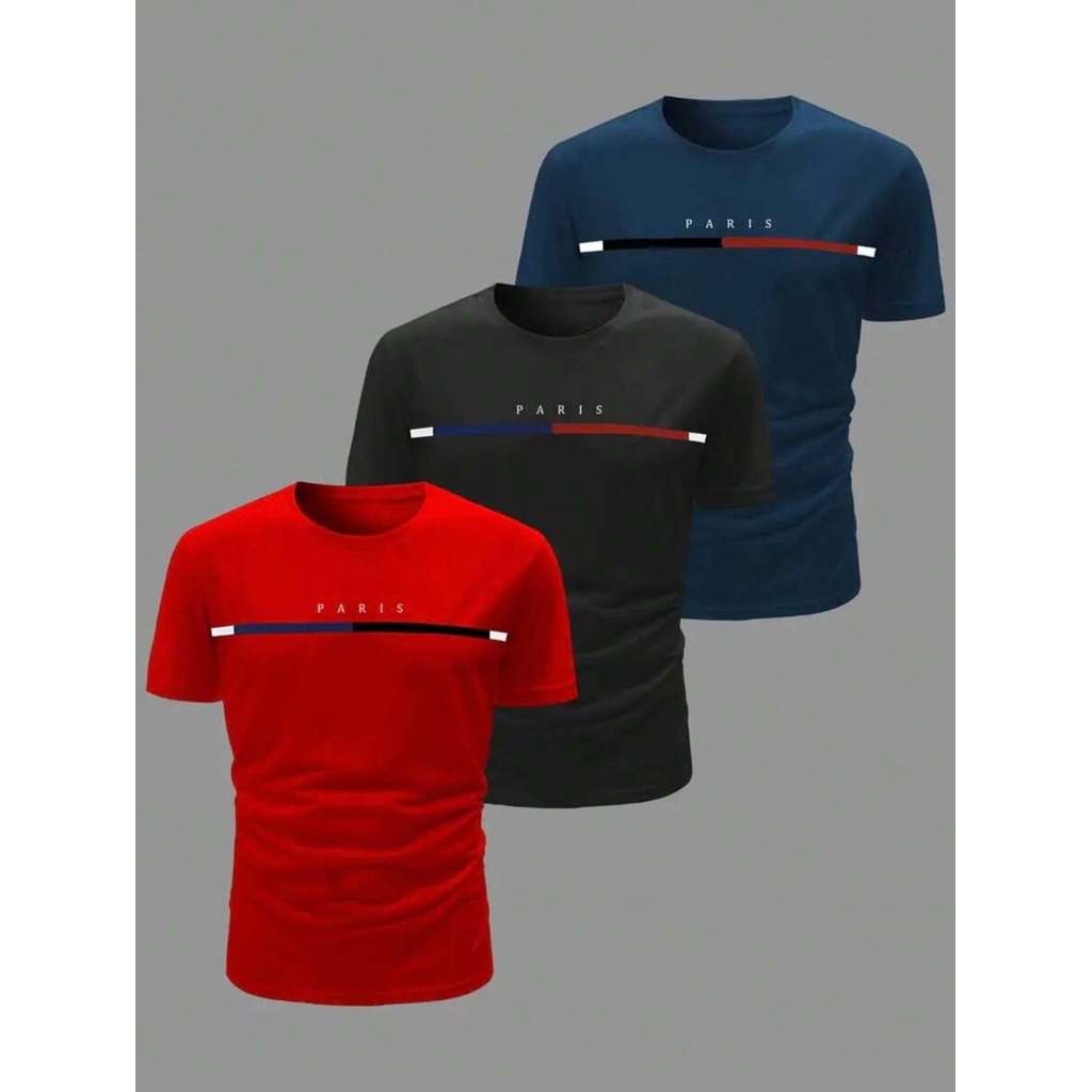 Kit 3 Camisetas Masculinas paris novo Casual 100% Algodão.