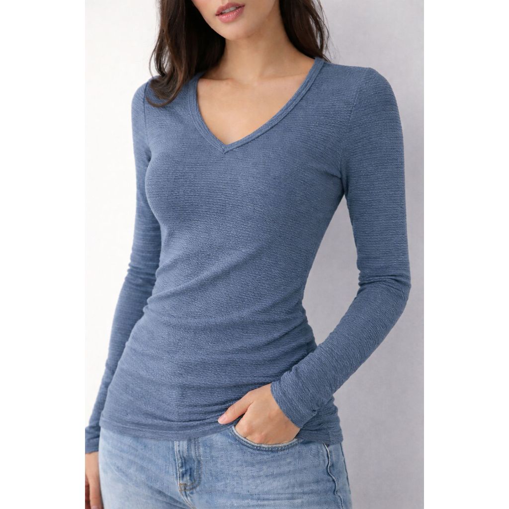 Blusa manga longa enrugada decote v p ao g3 plus