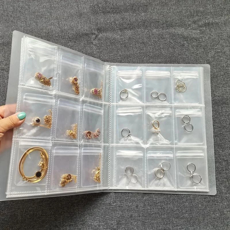84/160 Grade Transparente Livro De Armazenamento De Jóias Auto Vedação Saco Para Colar Anel Foto Cartão Organizador