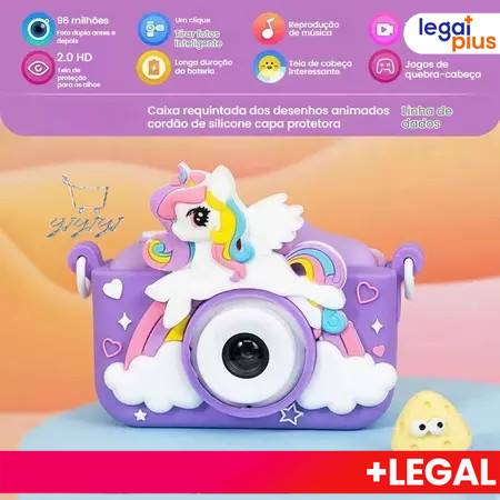 Mini Câmera Infantil Temática Unicórnio com Estojo de Silicone - Diversão com Fotos e Jogos