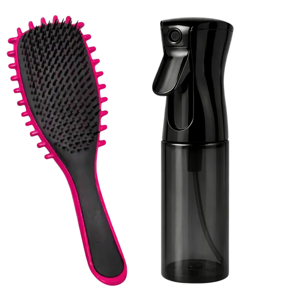 2 Peças Conjunto De Escova Onda Fitagem Cabelo Ondulação De Cerdas Frasco Spray Borrifador