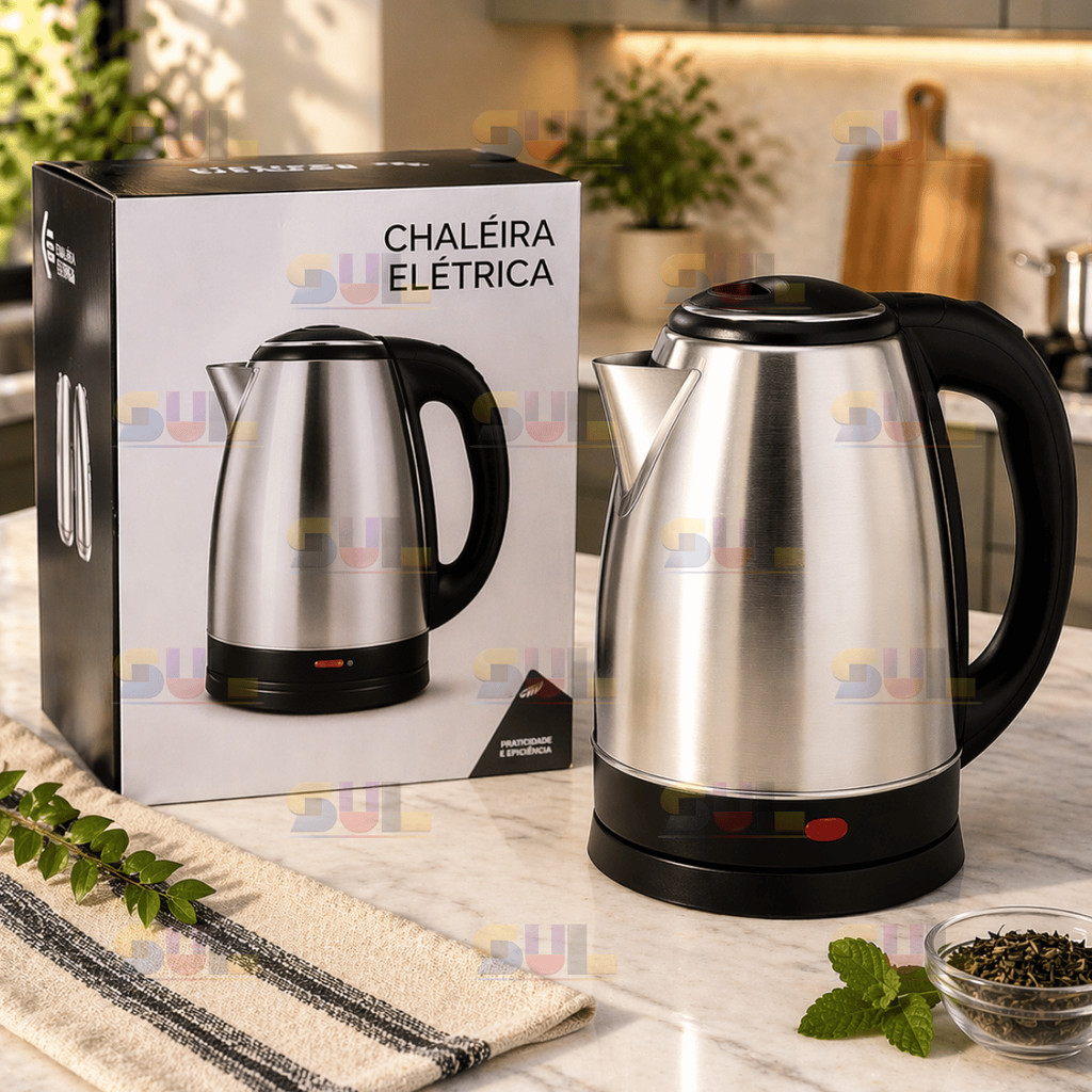 Chaleira Eletrica Bule 1,8 Litros INOX 110v 1000w 220v 1500w Cozinha Aquecedor de Agua Utilidade