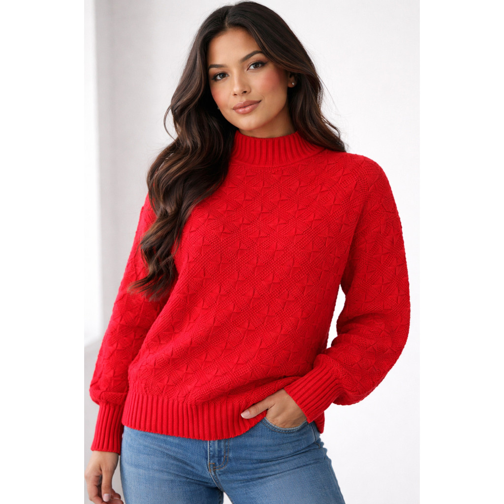 Sueter Feminino em Trico com Detalhes em Relevo Gola Redonda ótimo Caimento