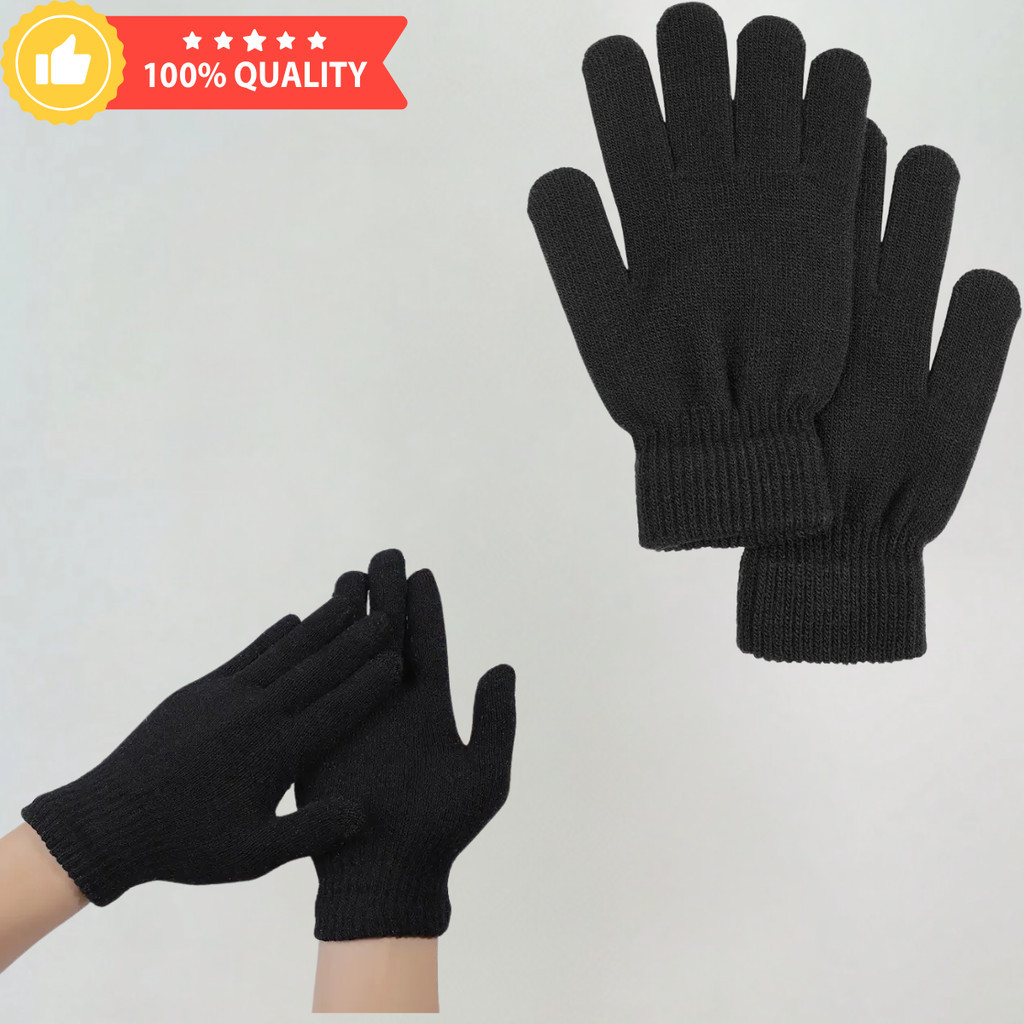 kit 2 pares Luva De Lã Frio Inverno Adulto Preta Feminina Masculina Mãos（com dedo)
