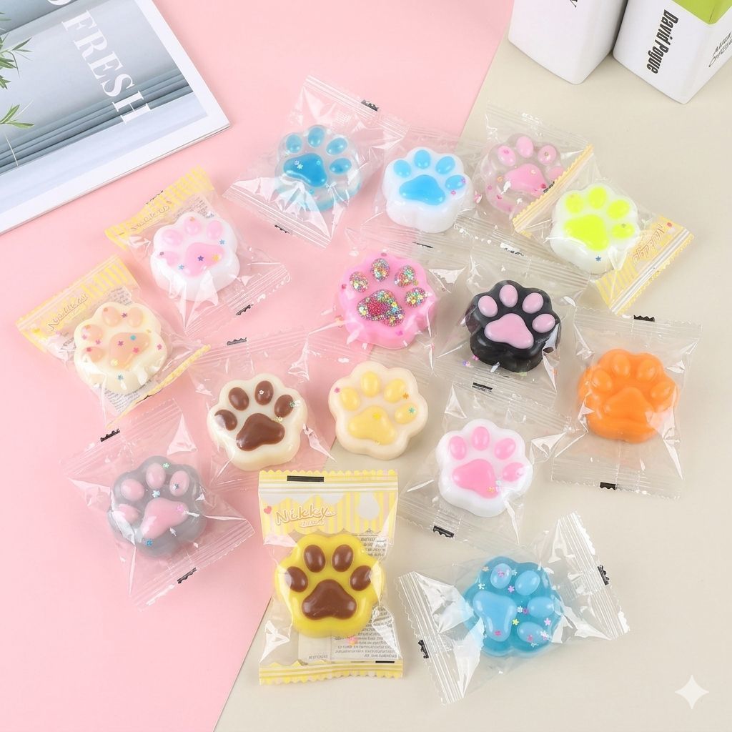 Squishy Mini Patinha de Gato Antiestresse Macio Kawaii Colorido Brinquedo Sensorial