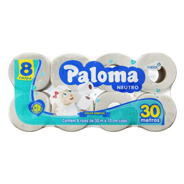 PAPEL HIGIENICO PALOMA FOLHA SIMPLES NEUTRO 08 ROLOS