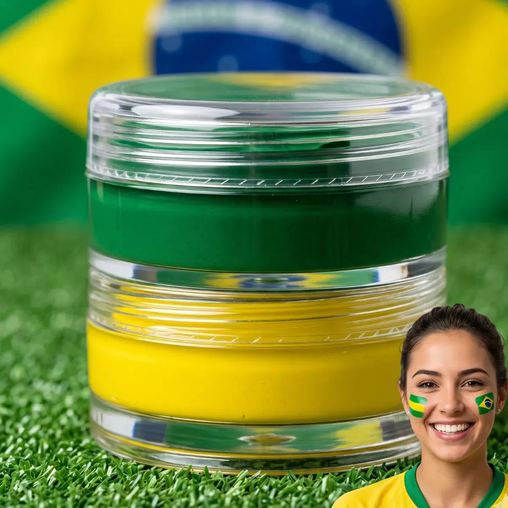 Maquiagem Facial Cremosa Verde E Amarelo Copa Do Mundo 2026 Tinta Rosto Brasil Pintura Corporal
