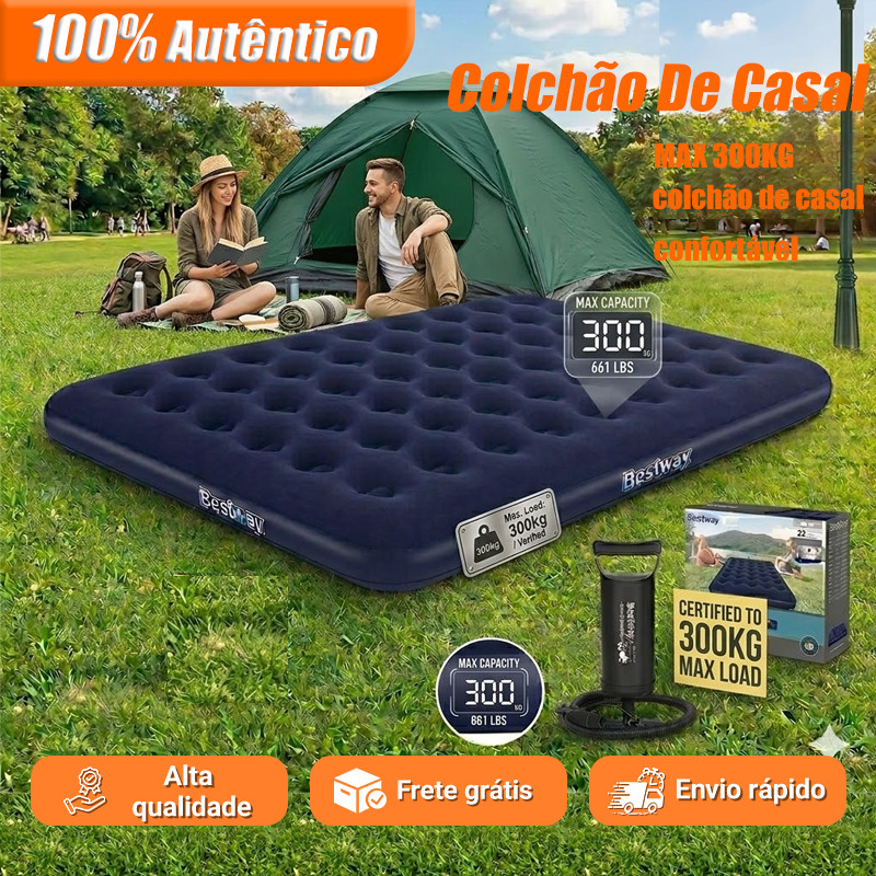 Colchão Inflável Casal - 300kg, Bomba Manual, Camping/Praia - Confortável e Portátil