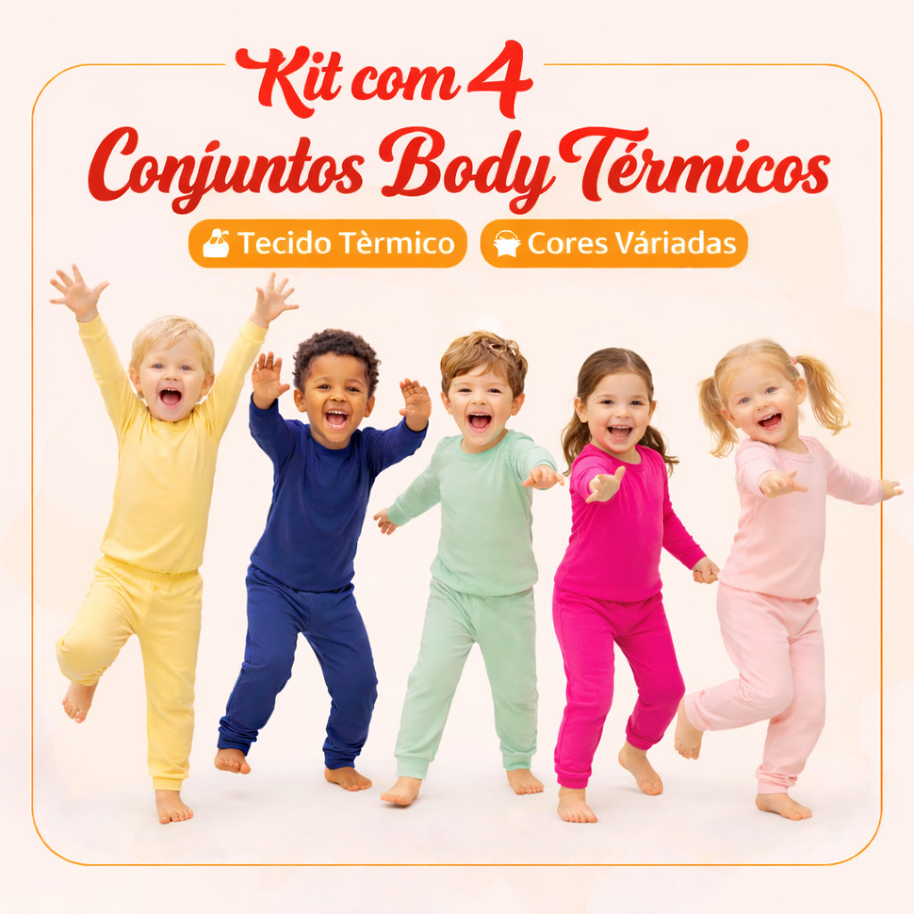 Kit 8 Peças Conjunto Térmico 4 Bodys + 4 Calças Infantil para Bebe Menino e Menina Peluciado Inverno