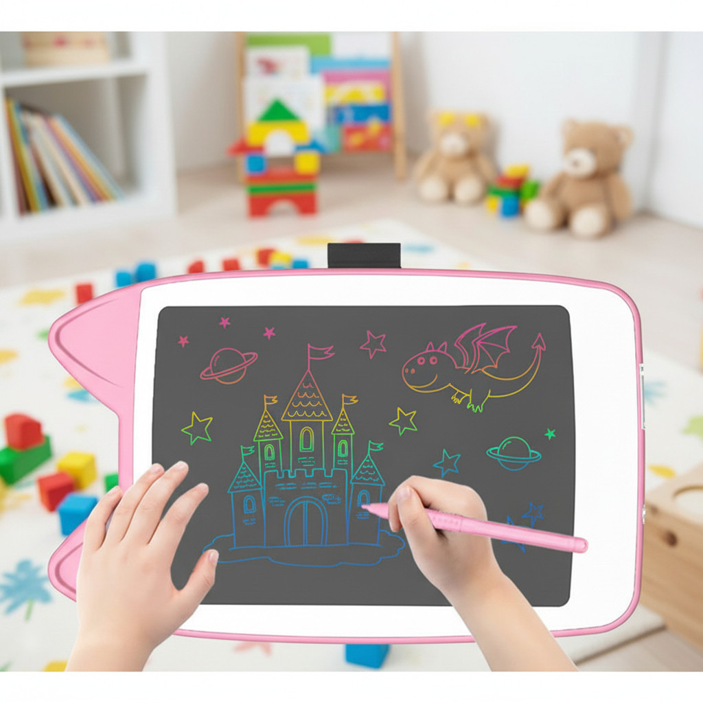 Lousa Mágica LCD Gatinho Ursinho Colorida Tela Grande Infantil Rosa Azul