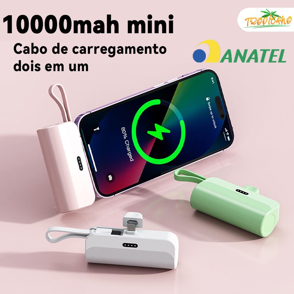 Carregador 2em1 Portátil: Bateria 10000mAh + Base Sem Fio para iPhone e Android Tipo-C