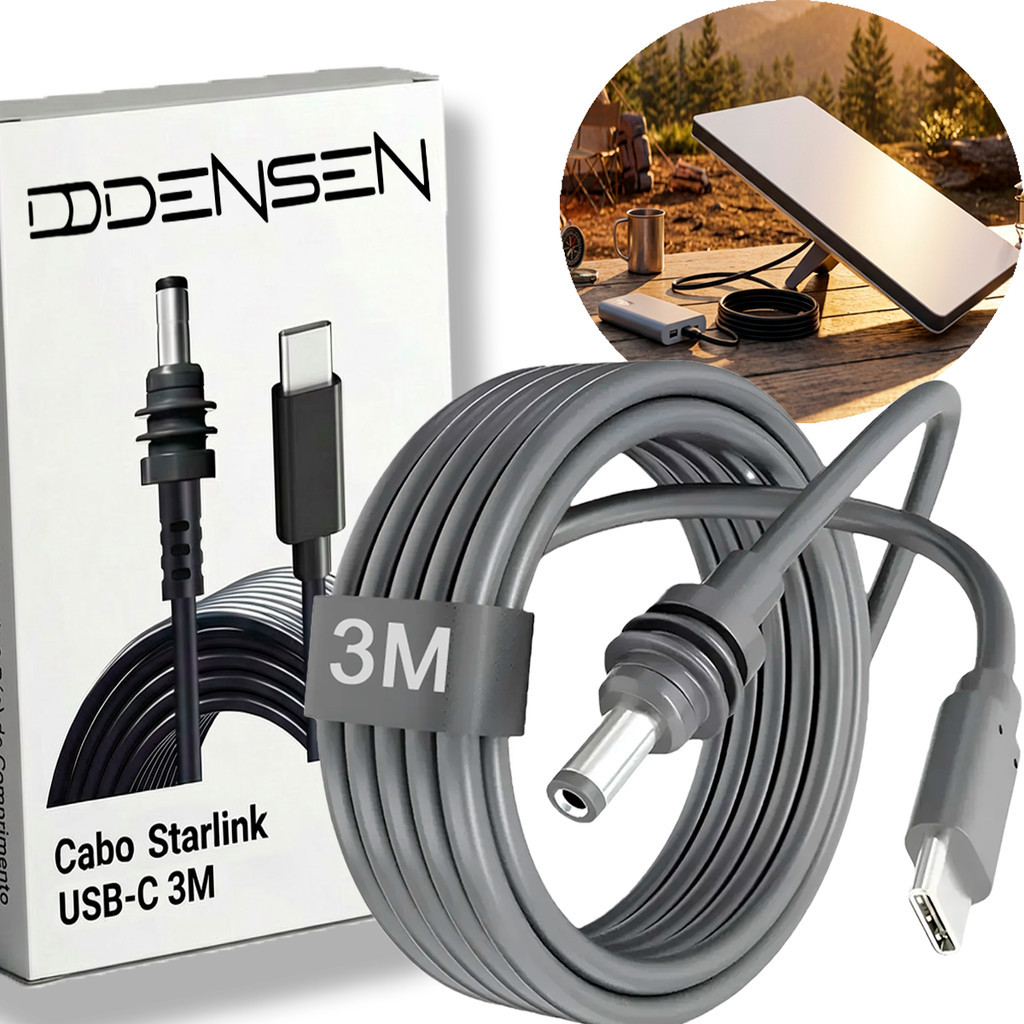 Cabo Internet Starlink Mini 12v 3 Metros USB-C P/ Powerbank Power Station Portátil Alta Performance
