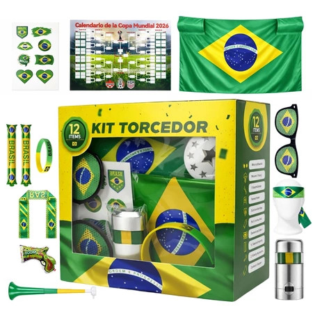 Kit12 Torcedor Copa 2026 Brasil Bandeira Adesivo Trompete Pintura Facial Acessórios Completos