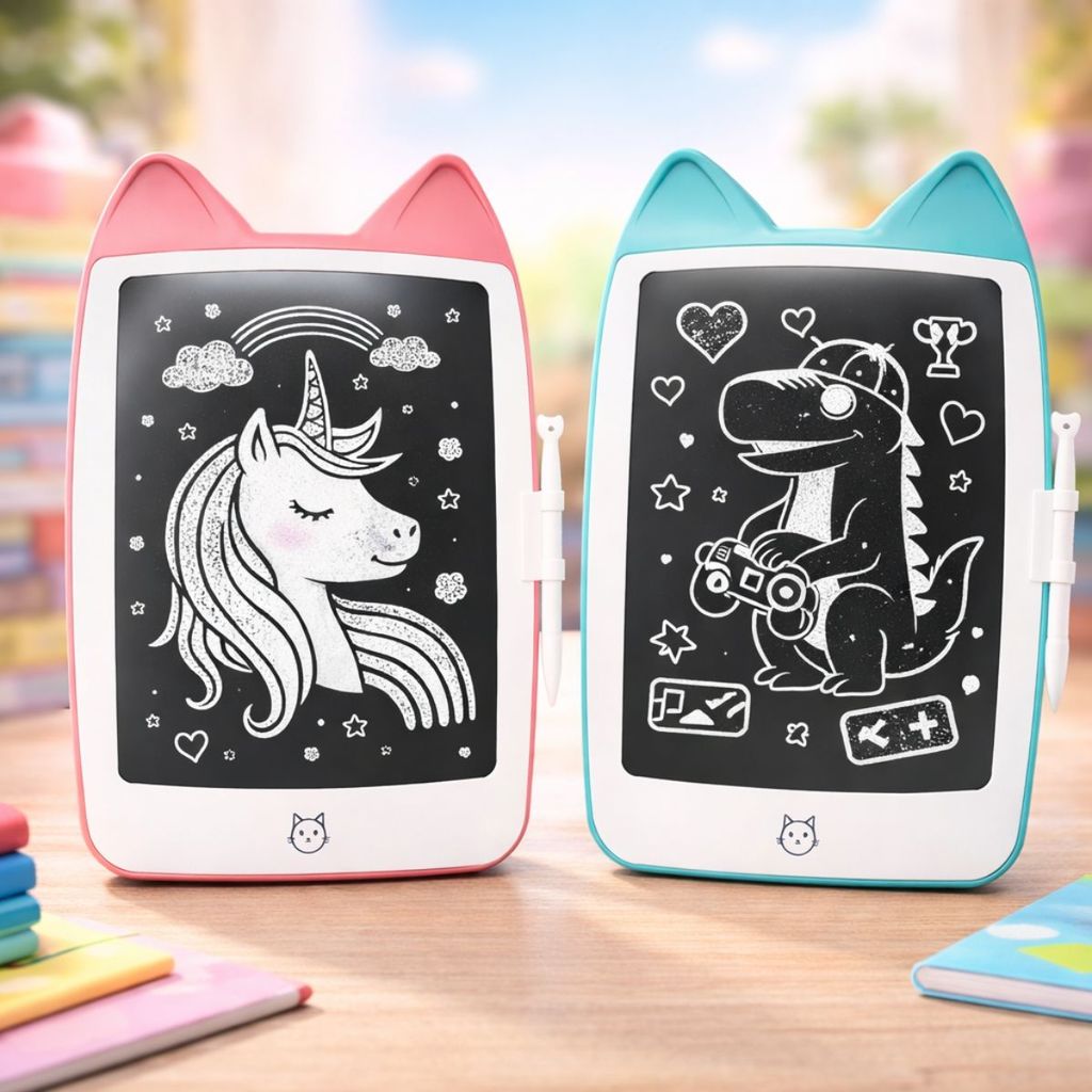 Lousa Mágica LCD Colorida Gatinho ursinho Tela Grande Infantil Rosa Azul