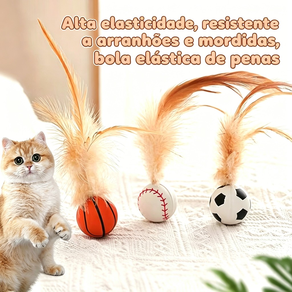 Bolinha Pula Pula com Pena para Gato animais de estimção