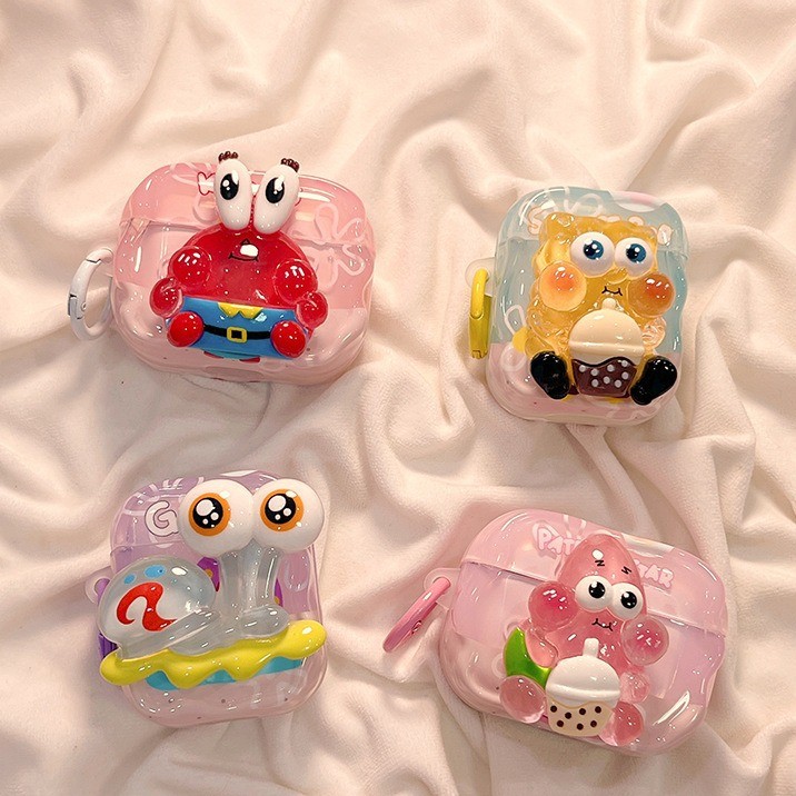 Bonito Dos Desenhos Animados 3D Bob Esponja Caso Para AirPods Pro3 Capa Protetora Compatível Apple 1 2 3 4 Pro Pro2 Fone