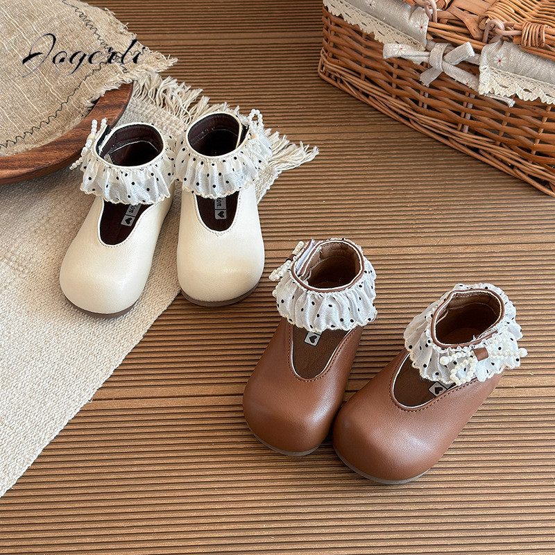 Jogerli Moda Sapatos Infantis Primavera Outono Nova Malha De Couro Do Plutônio Meninas Pérola Arco Princesa