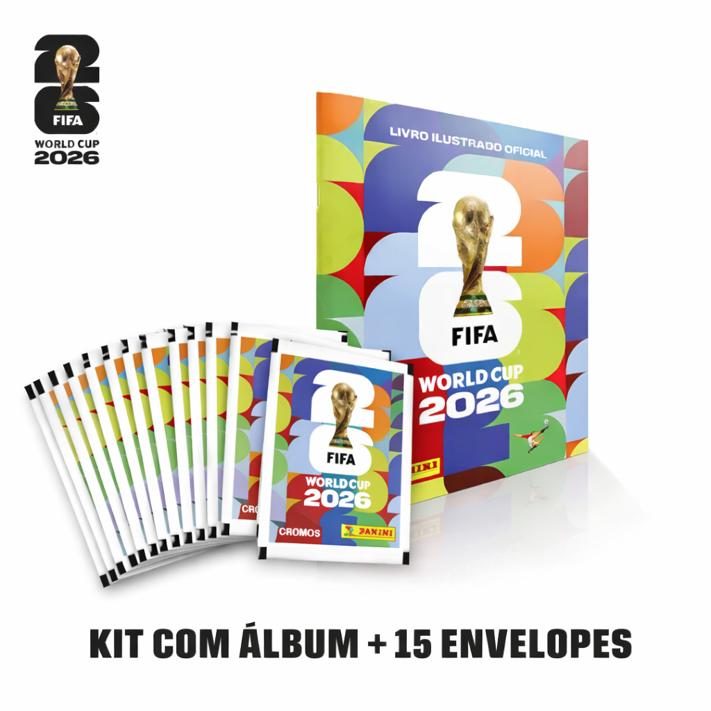 KIT ALBUM COPA DO MUNDO 2026 - CAPA BROCHURA + 15 ENVELOPES