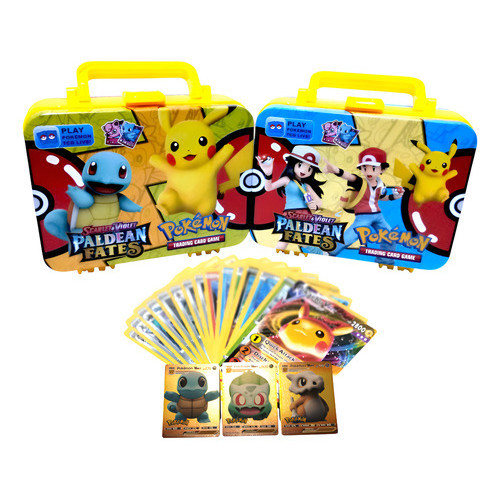 Kit 55 Cartinhas Pokemon Maleta De Metal Porta Card Presente