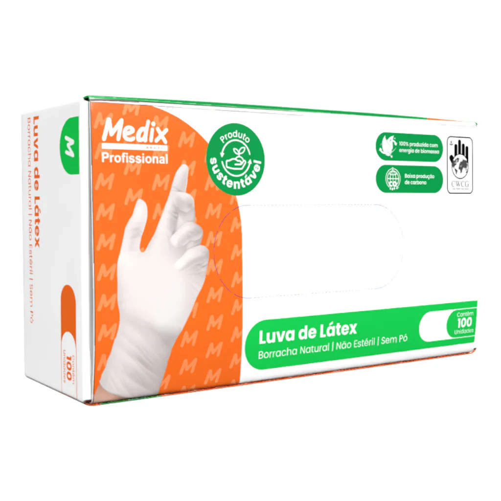 100 Luva Latex Profissional sem Pó Medix - PP-P-M-G 