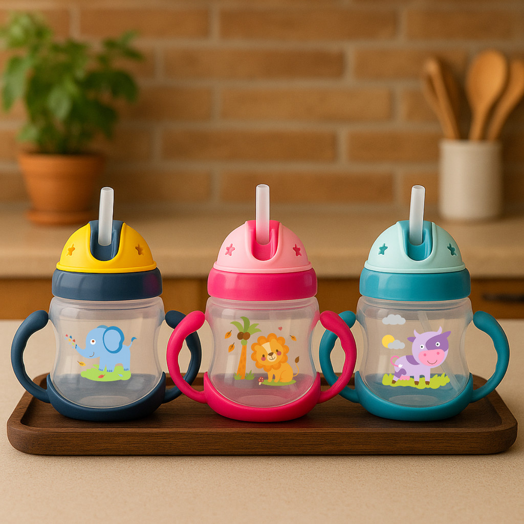 Copo de Transição Infantil 250ml com Canudo Antivazamento Copo de Bebê